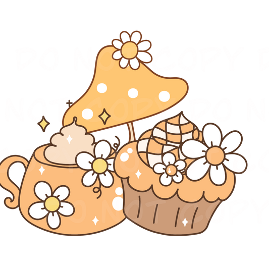 Groovy Cupcake mushroom  PNG/Sublimation