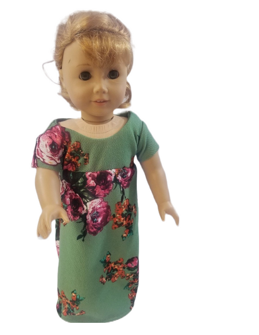 Green floral 18" doll dress