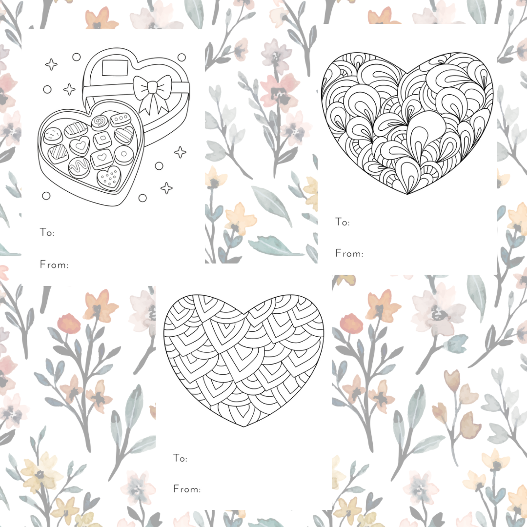 Printable color me in  Valentines Day Cards