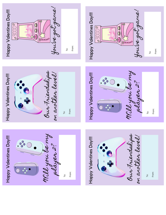 V-Day Printable Cards Girly Gamer 8.5 by 11